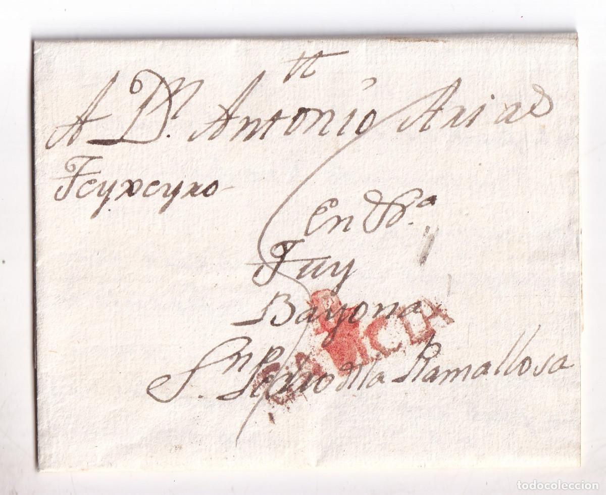 Sellos: PREFILATELIA MUY RARA CARTA RIBADAVIA OURENSE AL POL&Iacute;TICO ARIAS TEIXEIRO 1820 EN RAMALLOSA. BAYONA