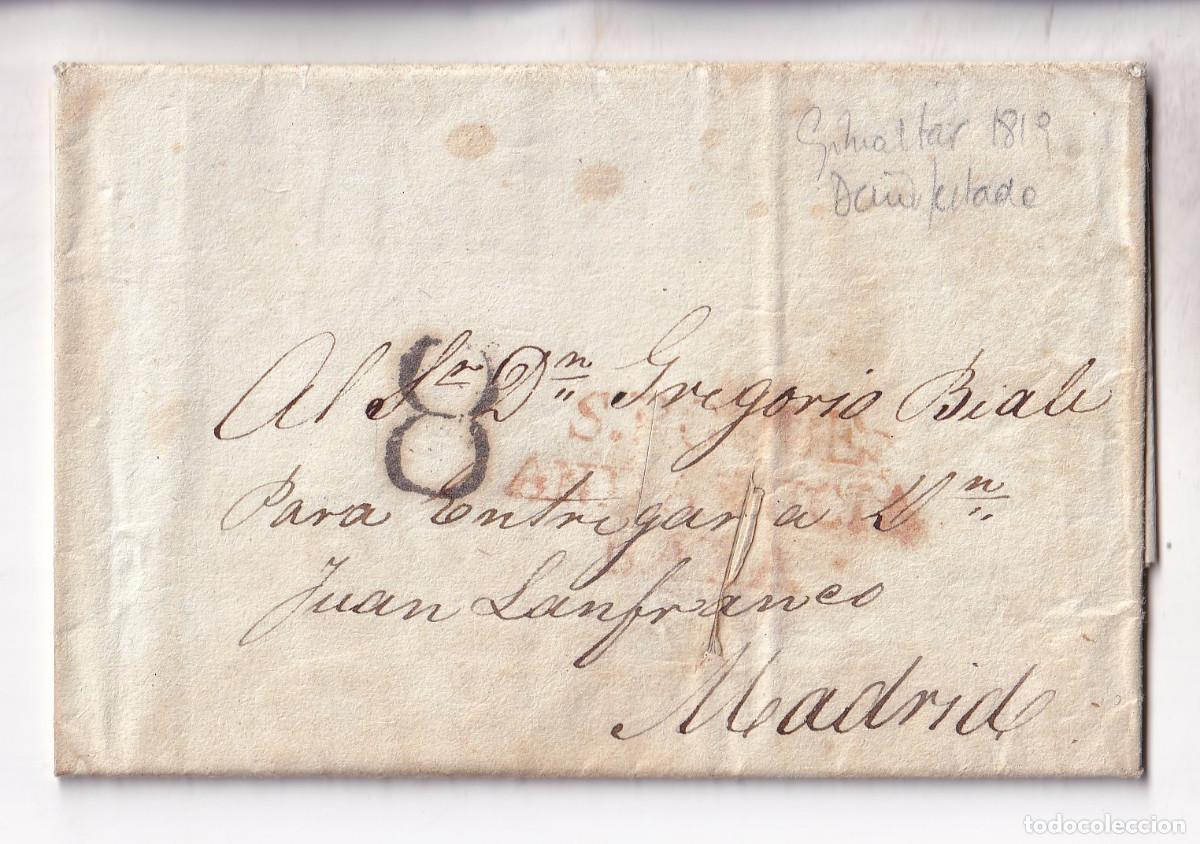 Selos: PREFILATELIA. CARTA ENTERA. GIBRALTAR. 1813. MARCA DE SAN ROQUE, C&Aacute;DIZ. A MADRID. DESINFECTADA