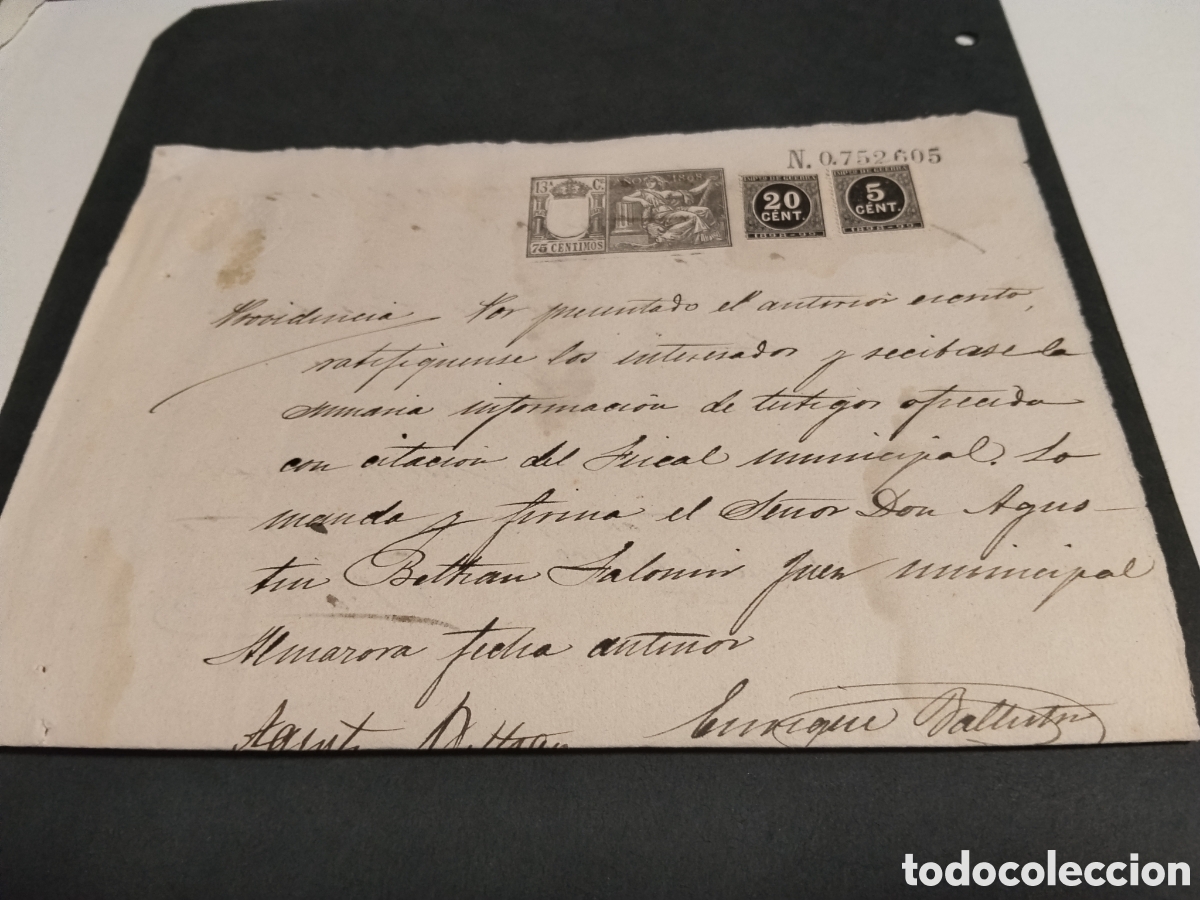 Selos: Prefilatelia Sello Fiscal mas dos sellos impuesto de guerra 5 y 20 c&eacute;ntimos A&ntilde;o 1898