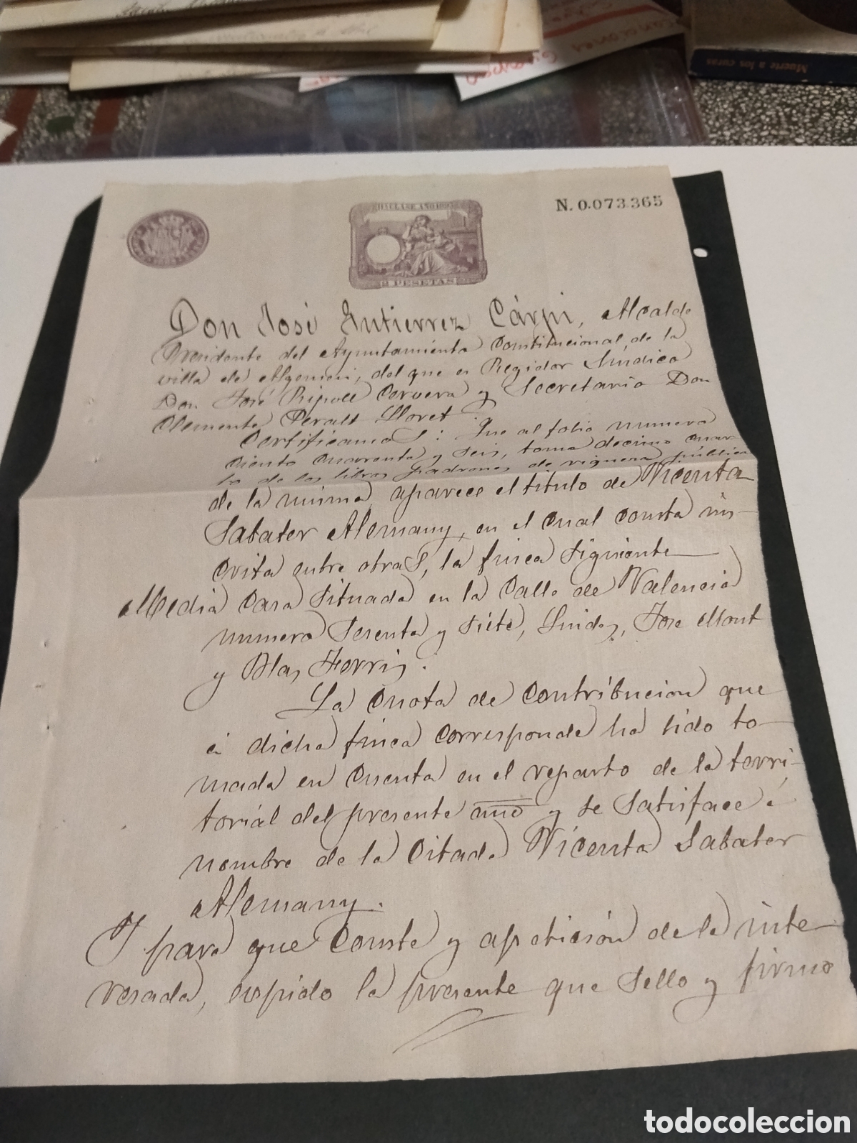 Selos: Prefilatelia Sello Fiscal 2 pesetas A&ntilde;o 1893