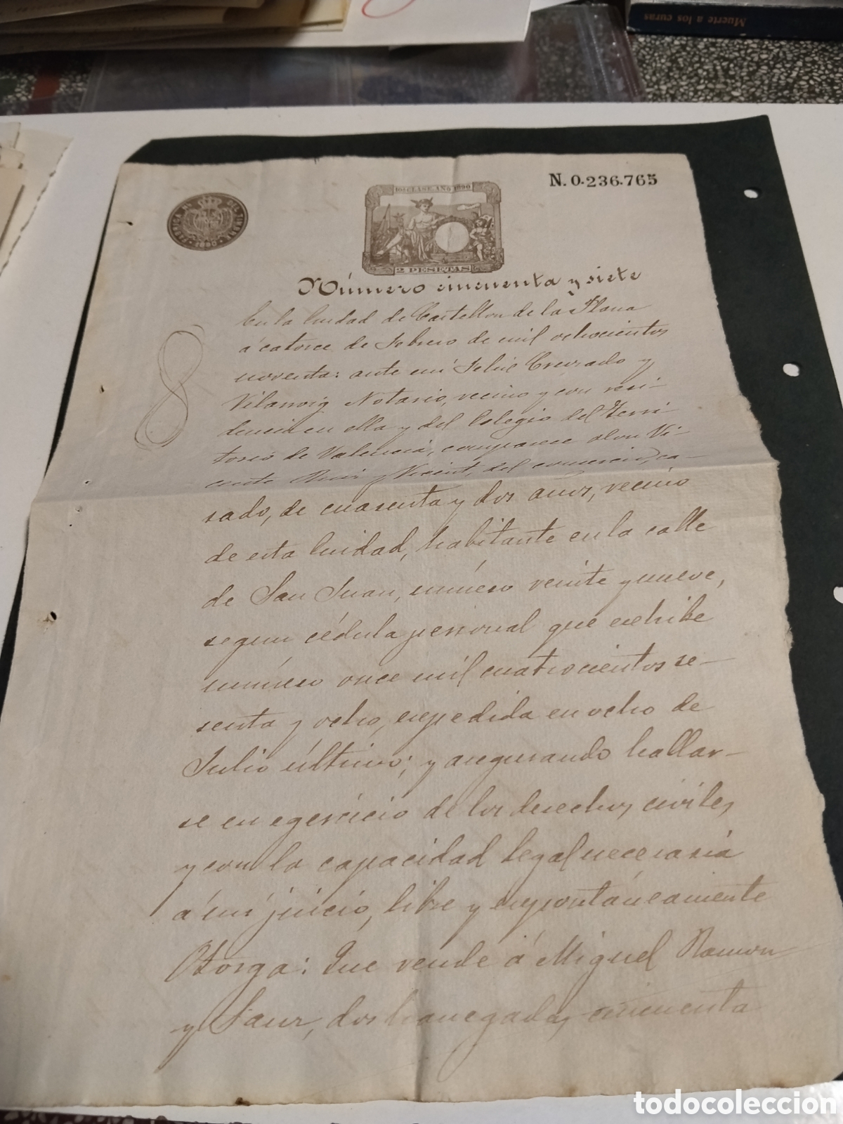 Selos: Prefilatelia Sello Fiscal 2 pesetas A&ntilde;o 1890