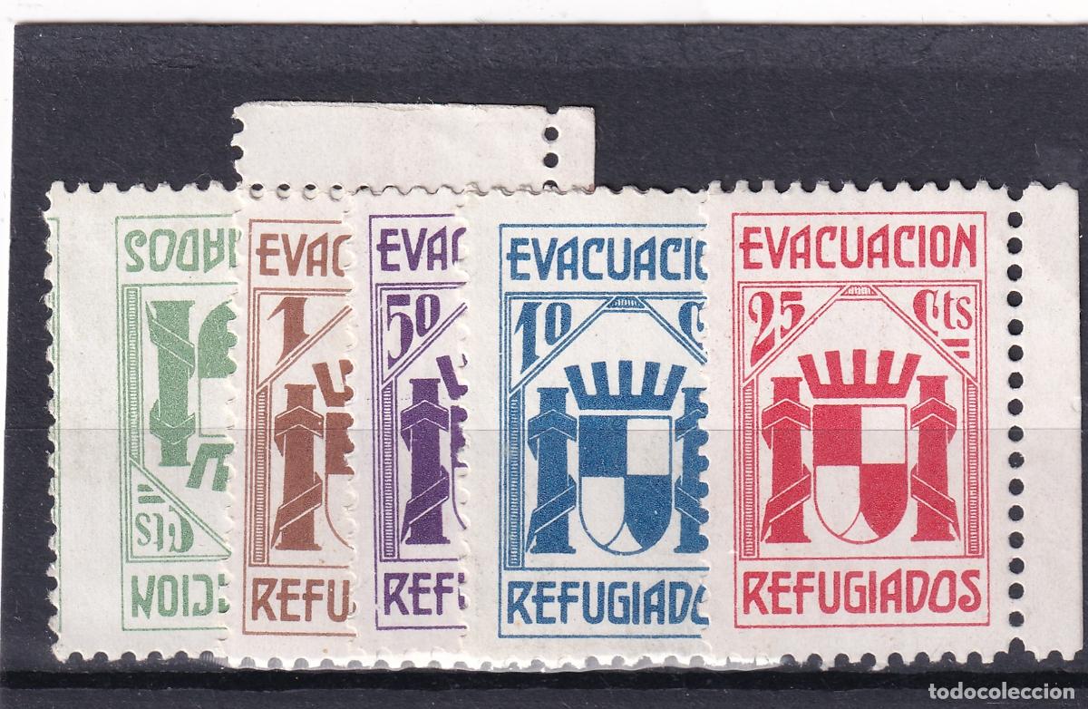 Sellos: CRS1706 ESPA&Ntilde;A GUERRA CIVIL. Vi&ntilde;etas evacuaci&oacute;n refugiados. Serie 5 valores. Sin charnela