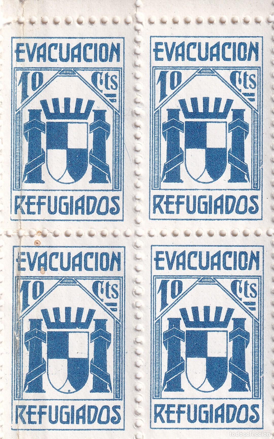 Sellos: CRS1708 ESPA&Ntilde;A GUERRA CIVIL. Vi&ntilde;eta refugiados. Valor de 10 cent. Bloque de cuatro. XX