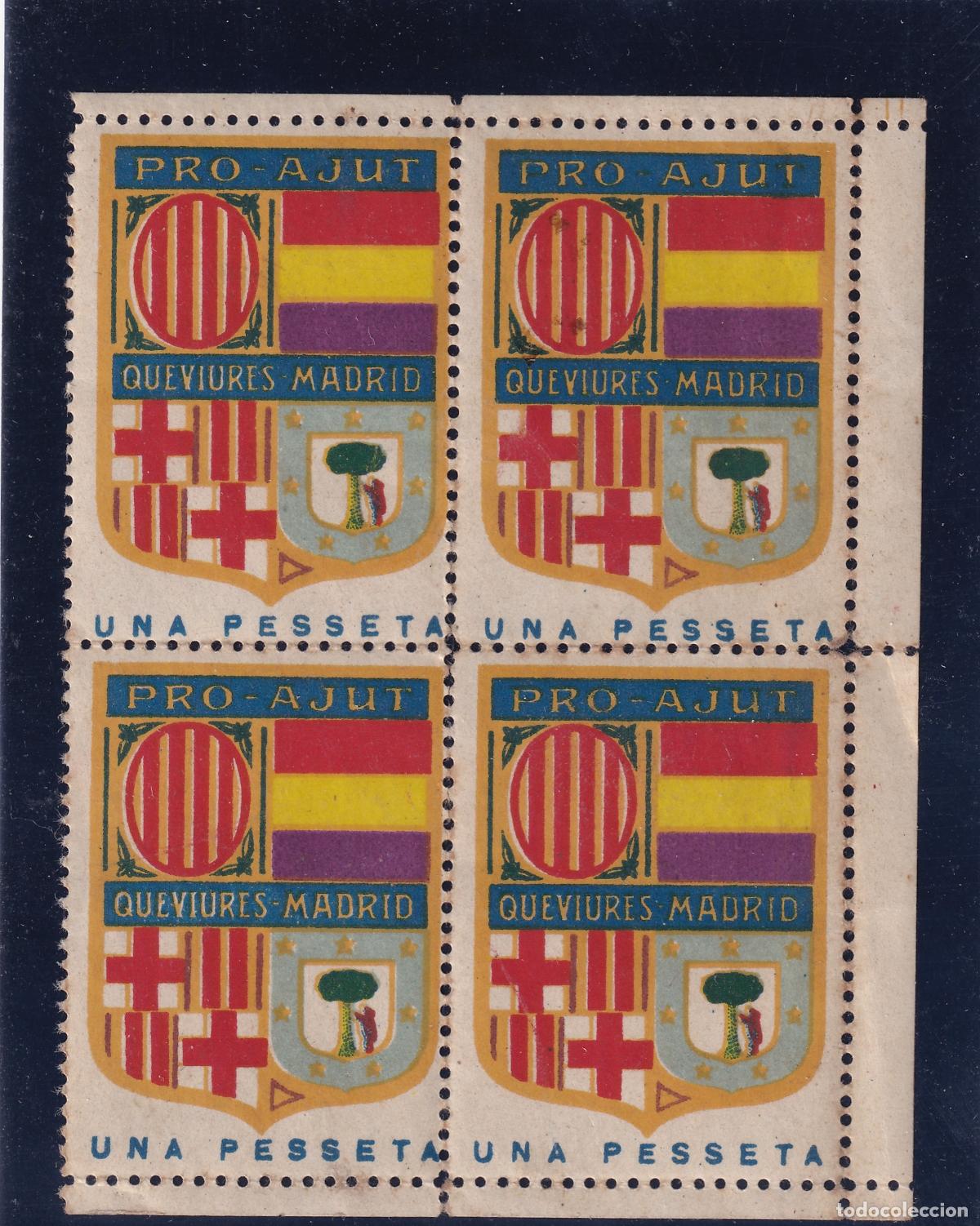 Sellos: CRS1709 ESPA&Ntilde;A GUERRA CIVIL. Pro ayuda Catalu&ntilde;a v&iacute;veres a Madrid. Bl. de 4. Sin charnela
