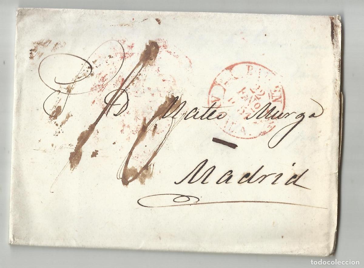 Sellos: circulada y escrita RECOGIDA ACEITUNAS Y ACEITE 1851 DE BAILEN A MADRID CON LACRE