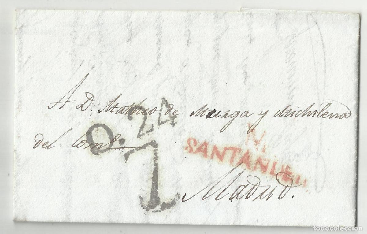 Sellos: circulada y escrita 1825 de santander A MADRID