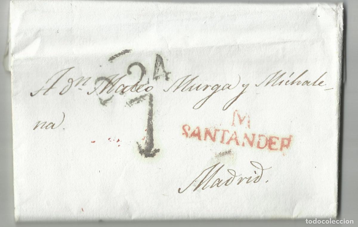 Sellos: circulada y escrita 1825 de monta&ntilde;as de santander A MADRID