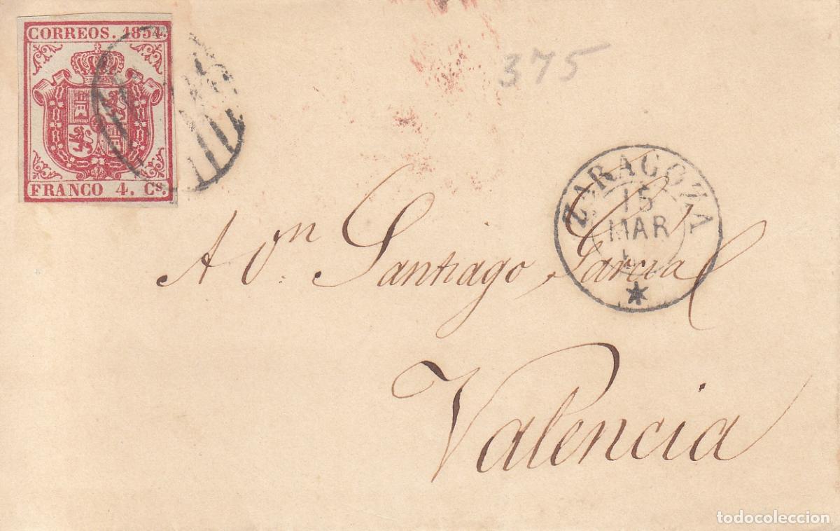 Selos: CRCAR078 ENVUELTA DE CARTA DE ZARAGOZA A VALENCIA. SELLO N&ordm; 33A. FECHADOR VALENCIA EN ROJO.