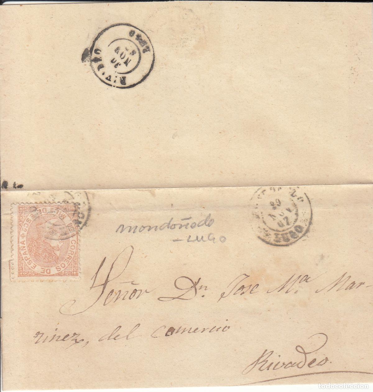 Selos: CRCAR111 FRAGMENTO DE CARTA DE MONDO&Ntilde;EDO (LUGO) A RIBADEO (LUGO) CON SELLO N&ordm; 96. FECHADOR NEGRO