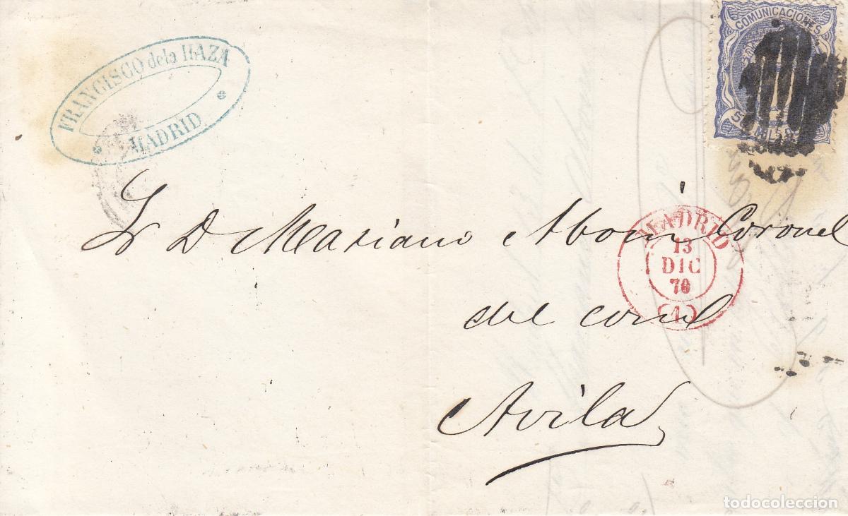 Selos: CRCAR118 CARTA COMPLETA DE MADRID A AVILA CON SELLO N&ordm; 17. PARRILLA NEGRA Y FECHADOR ROJO.