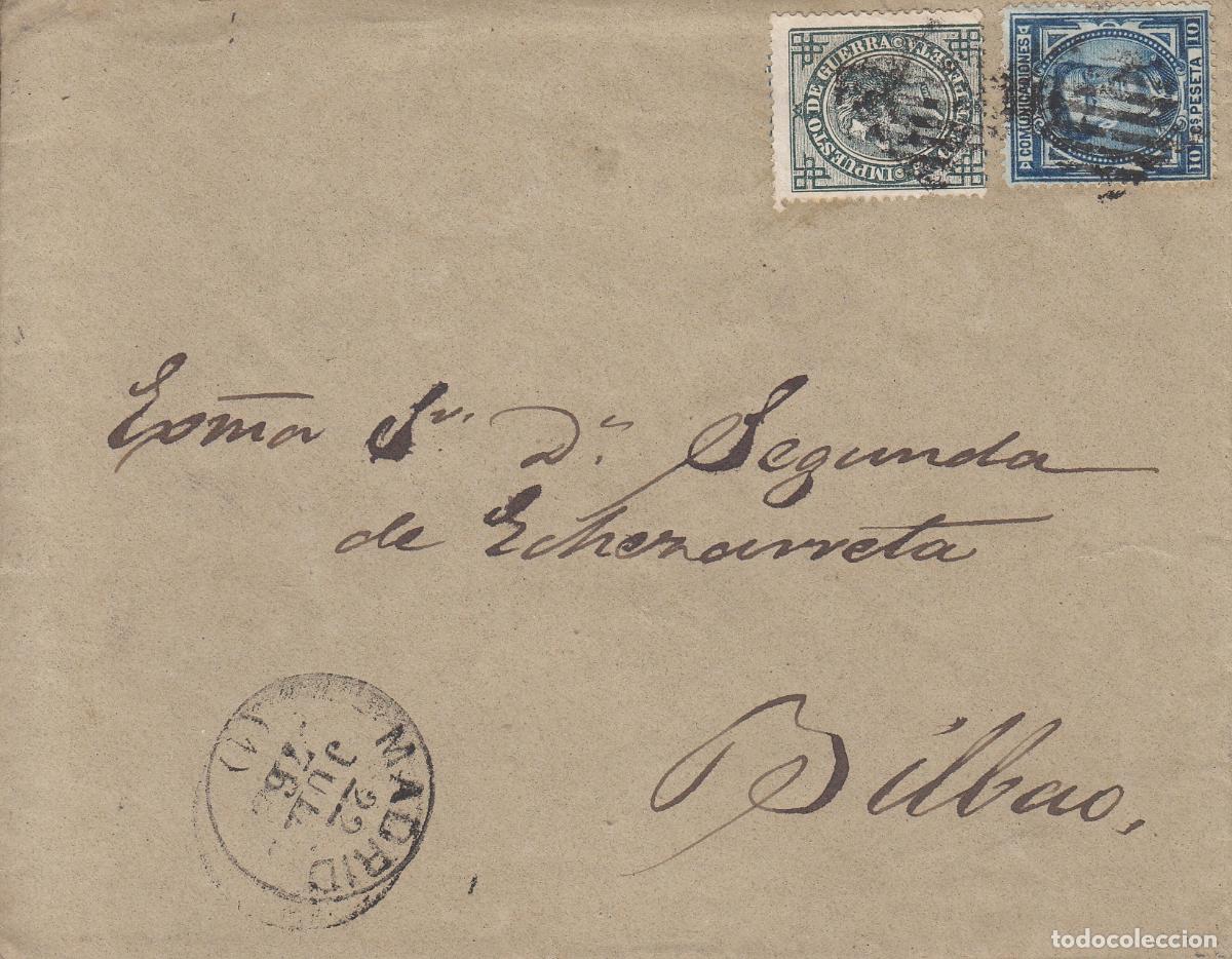 Sellos: CRCAR133 SOBRE COMPLETO DE MADRID A BILBAO CON SELLOS N&ordm; 175 Y 183. MATASELLOS REJILLA NEGRA.