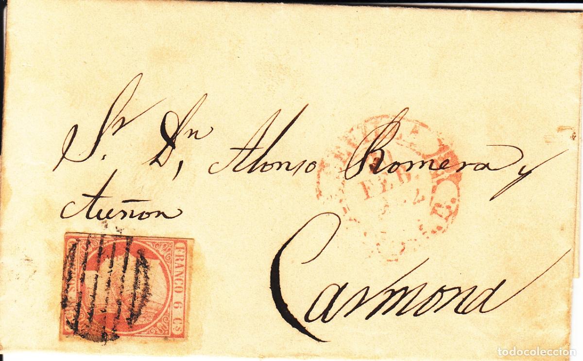 Sellos: CRCAR034 CARTA COMPLETA DE SEVILLA A CARMONA SELLO N&ordm; 12 PARRILLA NEGRA BAEZA 02-05-52