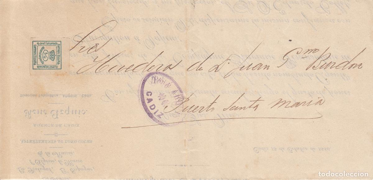 Sellos: CRCAR126 PRECIOSA CARTA COMERCIAL DE CADIZ A PTO. STA. M&ordf; EN 1886. LLEVA 1-4 DEL SELLO N&ordm; 173.