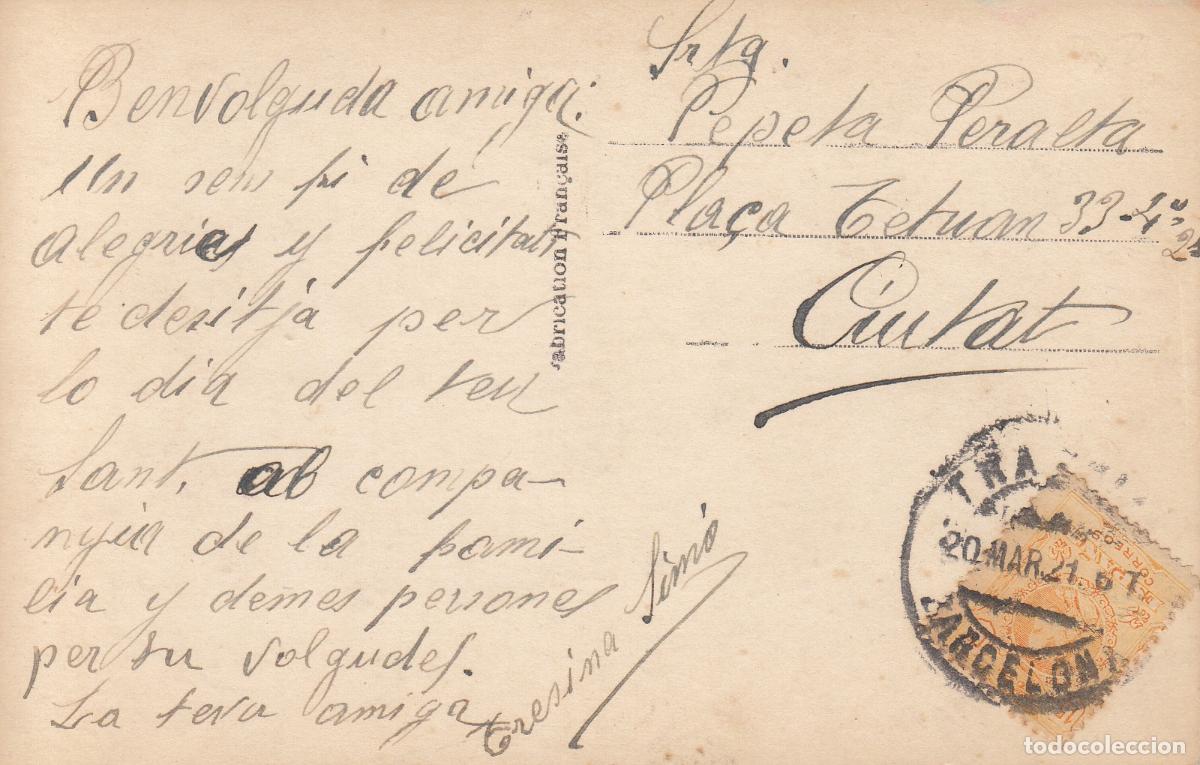 Sellos: CRCAR159 TARJETA POSTAL FRANQUEADA CON SELLO N&ordm; 271 MATASELLADO CON FECHADOR DE BARCELONA 20-03-21