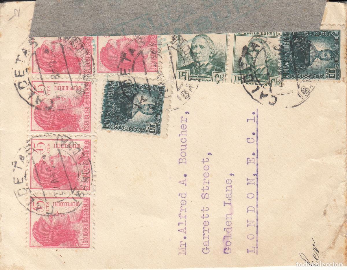 Sellos: CRCAR195 SOBRE DE CALDETAS (BARCELONA) A LONDRES CON SELLOS N&ordm; 732 -2-, 733 -2- Y 752 -5- FECHADOR