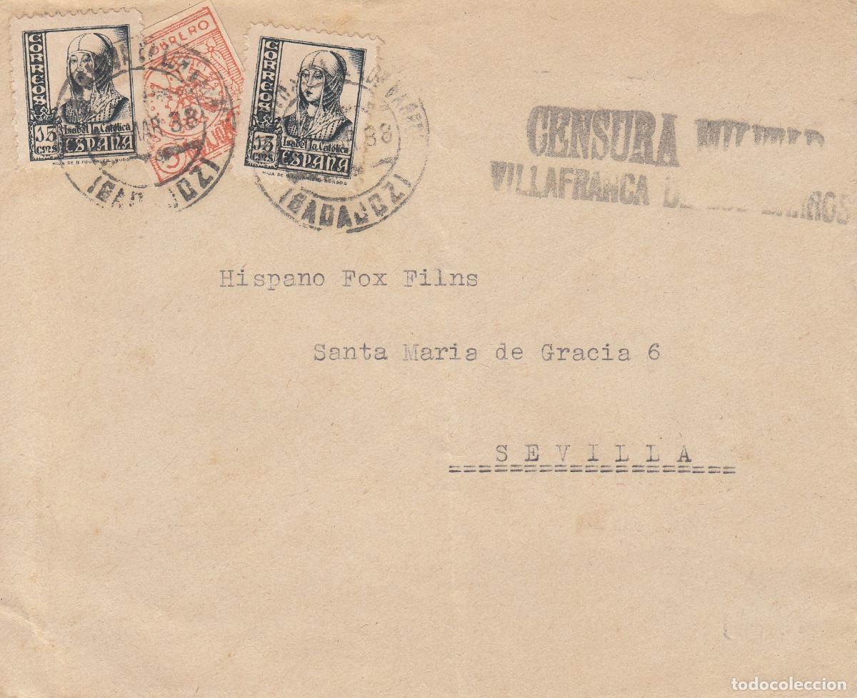 Sellos: CRCAR199 SOBRE DE VILLAFRANCO DE LOS BARRIOS A SEVILLA CON SELLO N&ordm; 820 -2- Y LOCAL DE BADAJOZ N&ordm;