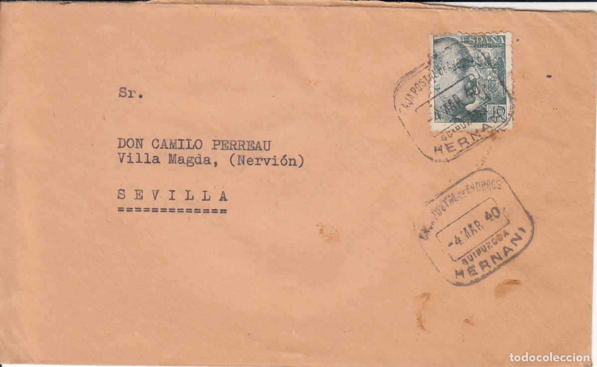 Sellos: CRCAR219 SOBRE DE HERNANI A SEVILLA CON SELLO N&ordm; 925. MATASELLO CAJA POSTAL DE AHORROS.