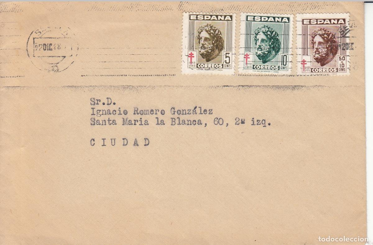 Sellos: CRCAR232 SOBRE INTERIOR DE SEVILLA CON SELLOS 1040, 1041 Y 1043. MATASELLO RODILLO MUDO.