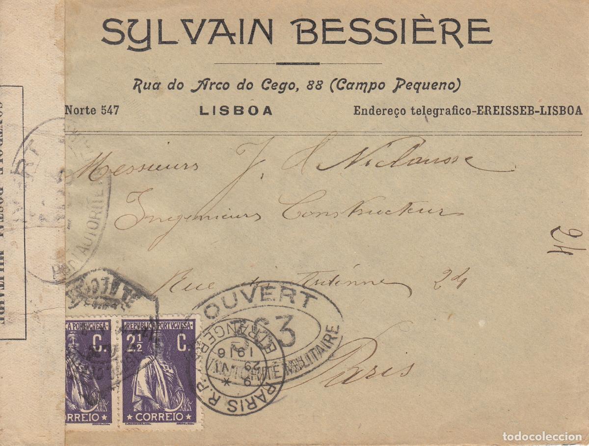 Briefmarken: CRCAR328 SOBRE DE LISBOA A PARIS FECHA 26-06-1916 BANDA DE CENSURA Y MARCA 363