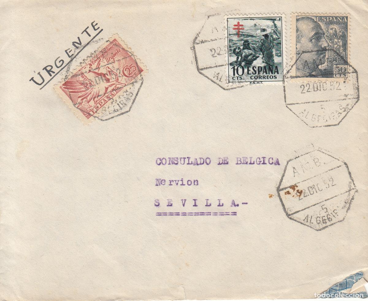 Briefmarken: CRCAR231 SOBRE DE ALGECIRAS A SEVILLA CON SELLOS N&ordm; 879, 1053 Y 1104. MATASELLOS AMBULANTE -5-