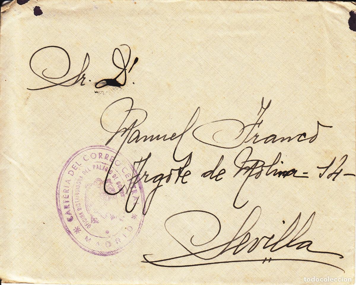 Briefmarken: CRCAR239 SOBRE CON CARTA COMPLETA DE MADRID A SEVILLA CON MARCA VIOLETA DE LA CARTERIA DEL CORREO