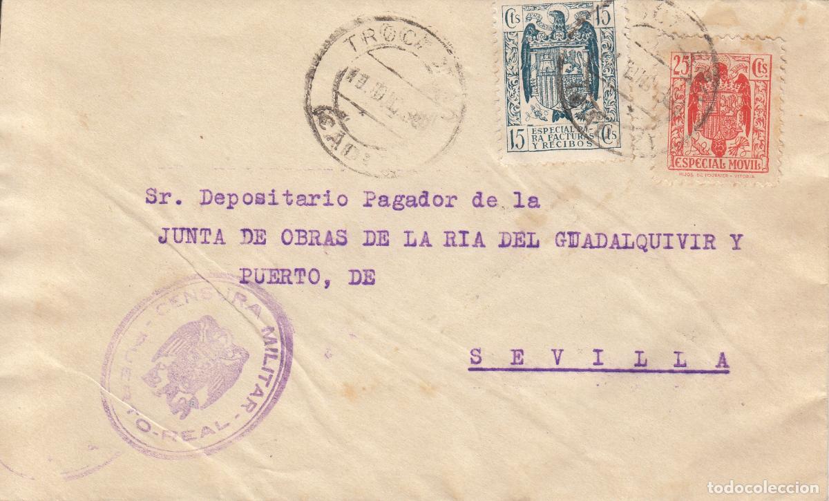 Sellos: CRCAR299 MUY BONITO SOBRE CON CENSURA MILITAR DEL PUERTO DE SANTA MARIA , FRANQUEADO CON SELLOS