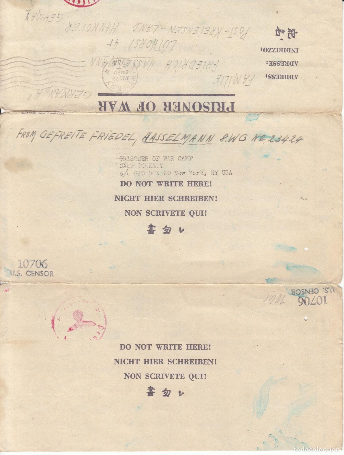 Sellos: CRCAR265 CARTA COMPLETA DEL CAMPO DE PRISIONERO DE CAMP PICKETT EN EEUU FECHADOR 18-08-44 VER