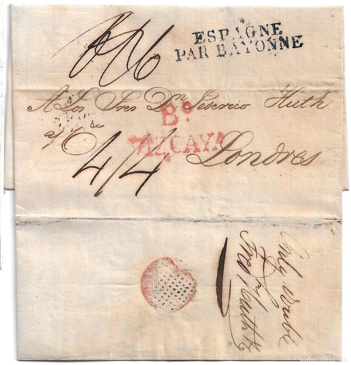 Sellos: 1823. Carta de Bilbao a Londres. 13 de noviembre.