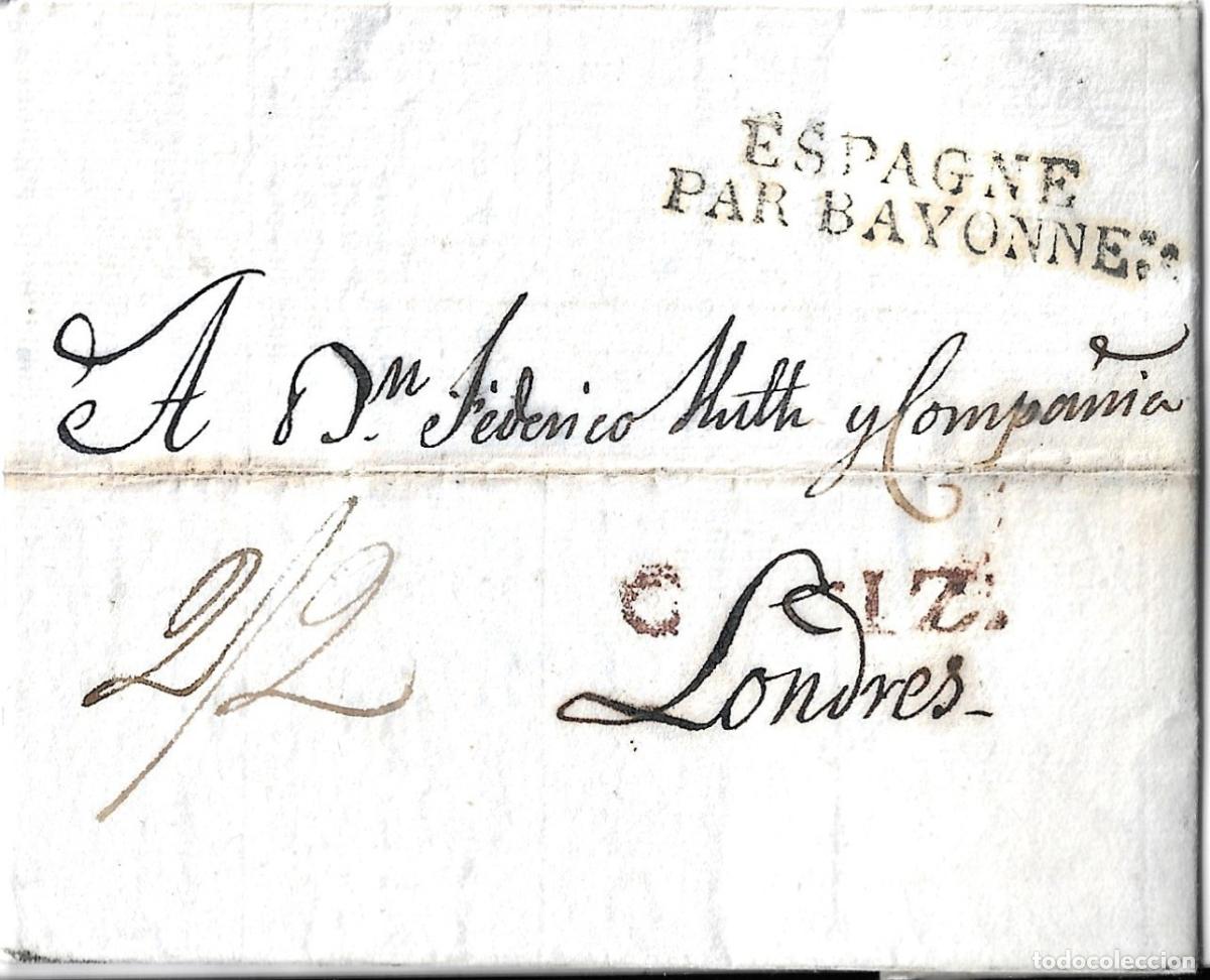 Sellos: 1824. Carta de C&aacute;diz a Londres. 13 de julio.