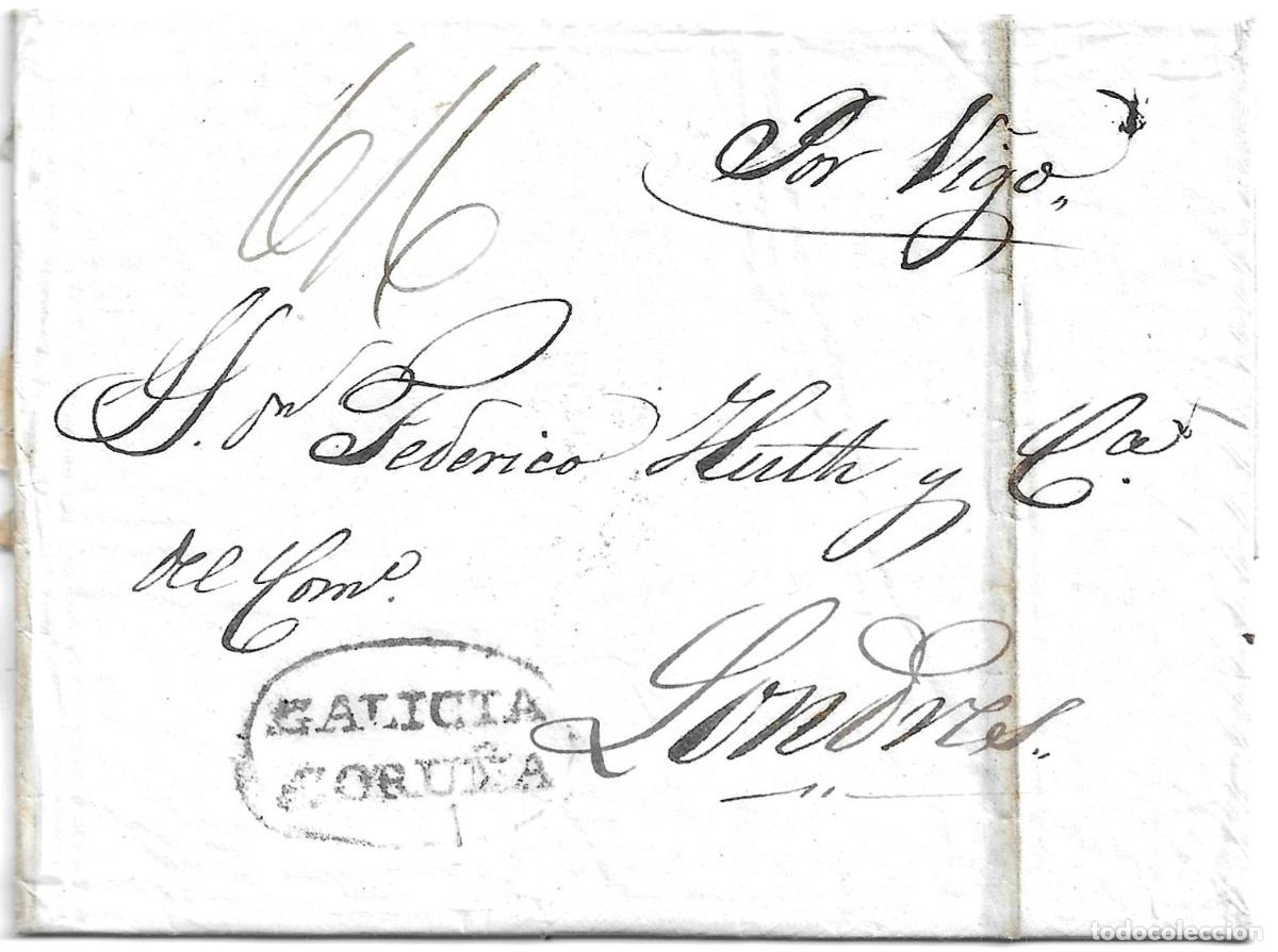 Sellos: 1839. Carta de Coru&ntilde;a y dirigida a Londres. 25 de abril.