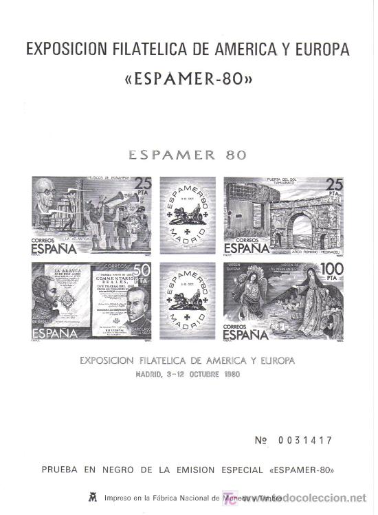 Sellos: ESPA&Ntilde;A PRUEBA EN NEGRO ESPAMER 80 - Foto 1