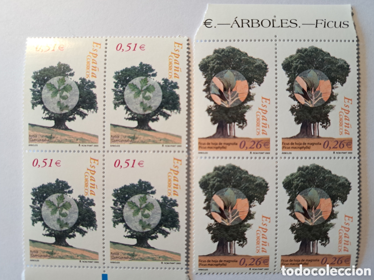 Sellos: Bloques (4) &aacute;rboles Ficus y Roble 2003 - Foto 1