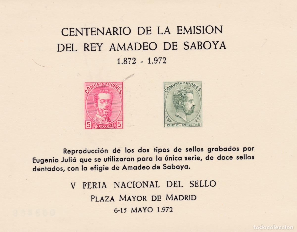 Sellos: ESPA&Ntilde;A HOJA RECUERDO NUM 1 CENTENARIO DE LA EMISI&Oacute;N DE AMADEO - Foto 1