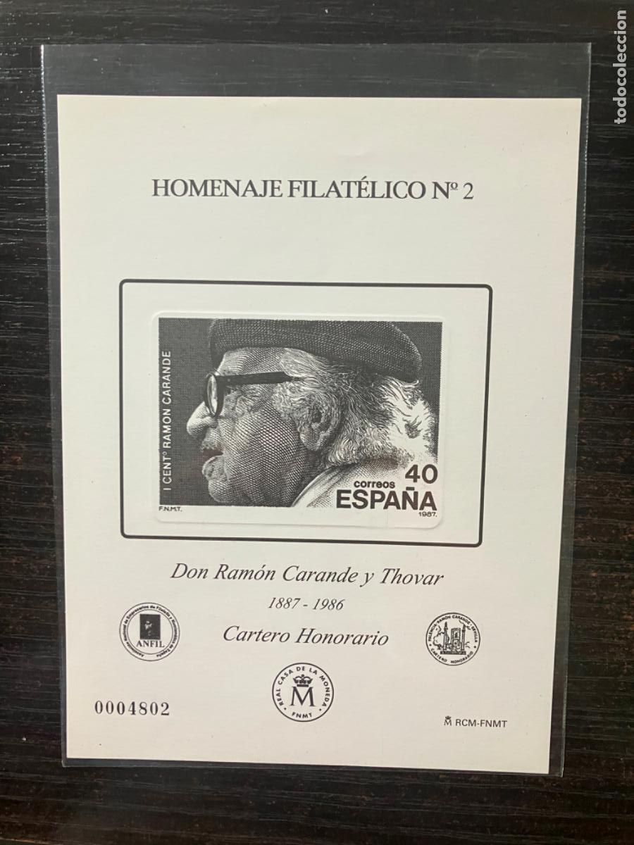 Sellos: Prueba Filat&eacute;lica - Homenaje Filat&eacute;lico n&ordm; 2 - ANFIL FNMT - Ram&oacute;n Carande - Cartero Honorario