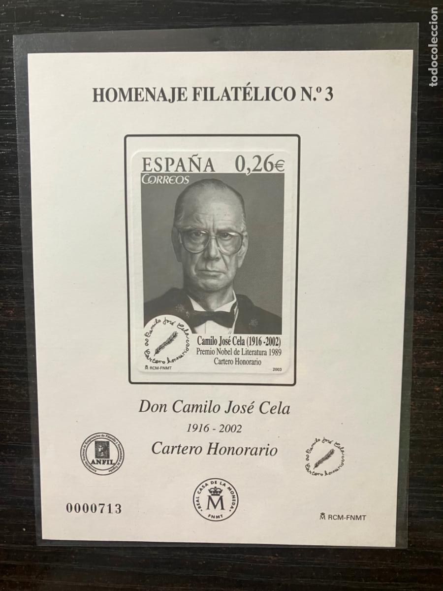 Sellos: Prueba Filat&eacute;lica - Homenaje Filat&eacute;lico n&ordm; 3 - ANFIL FNMT - Camilo Jos&eacute; Cela - Cartero Honorario
