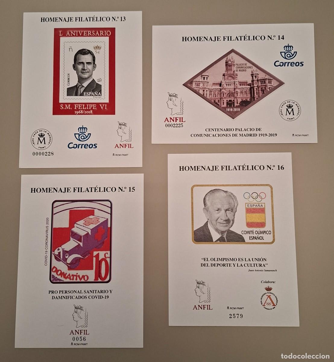 Sellos: LOTE DE 4 HOMENAJES FILATELICOS, ESPA&Ntilde;A, A&Ntilde;OS 2018, 2019, 2020, 2021, NUMEROS 13, 14, 15, 16 ..A3824