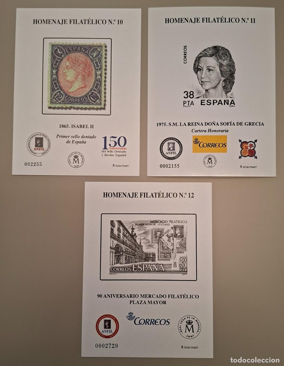 Sellos: LOTE DE 3 HOMENAJES FILATELICOS, ESPA&Ntilde;A, A&Ntilde;OS 2015, 2016, 2017, NUMEROS 10, 11, 12 ..A3825