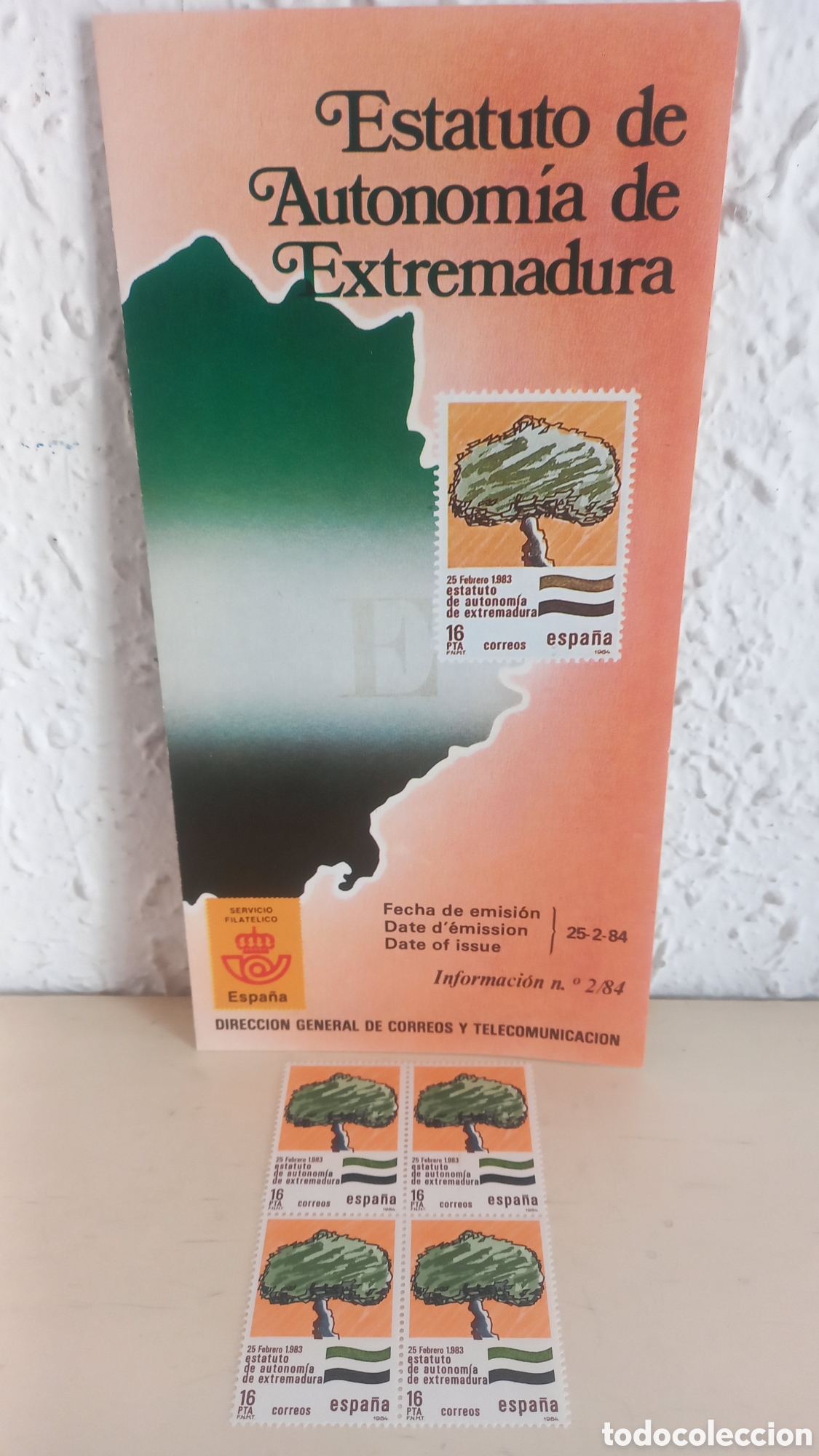 Sellos: Estatuto Autonom&iacute;a de Extremadura. Emision 1984