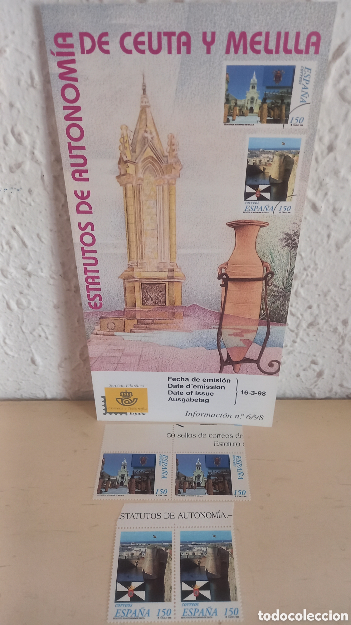 Sellos: Estatutos de Autonom&iacute;a de Ceuta y Melilla. Emision 1998