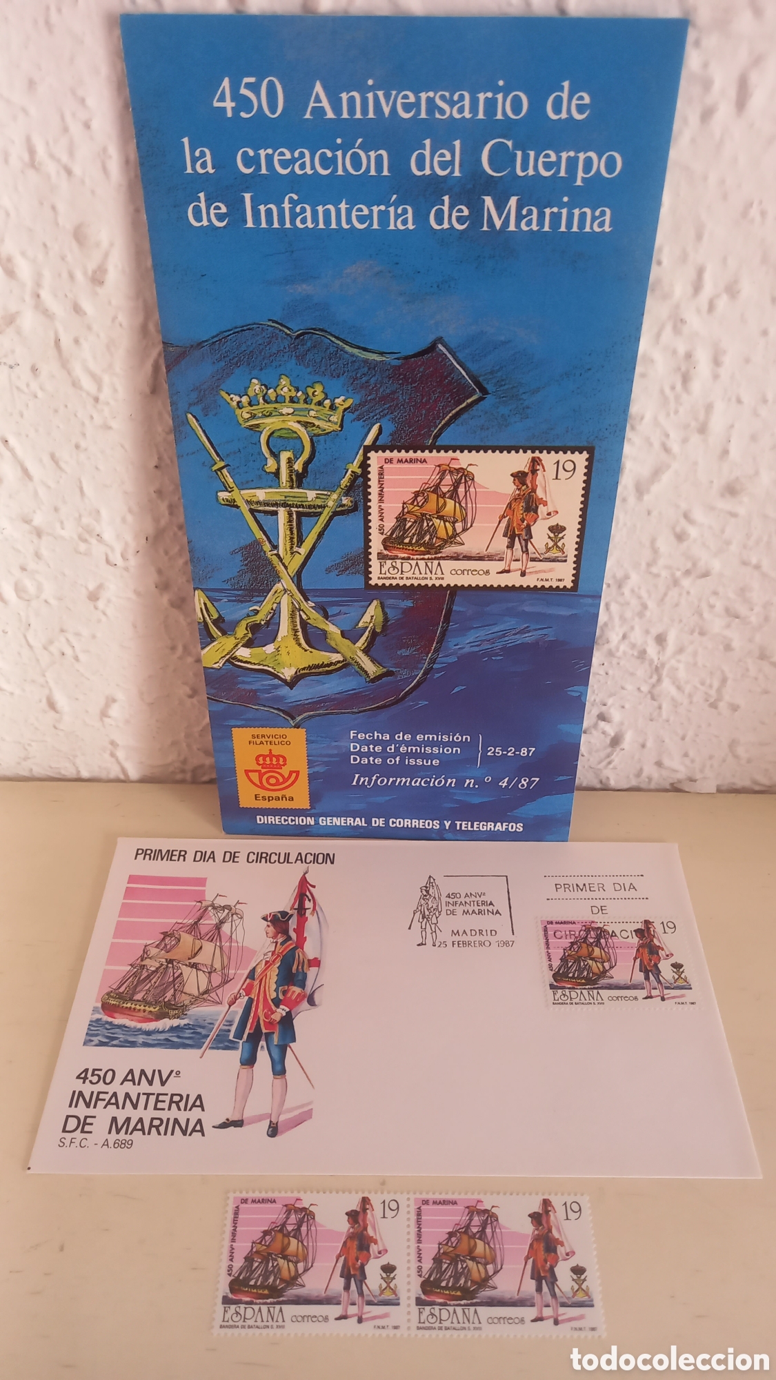Sellos: 450 Aniversario de la Creacion del Cuerpo de Infanter&iacute;a de Marina. Emision 1987
