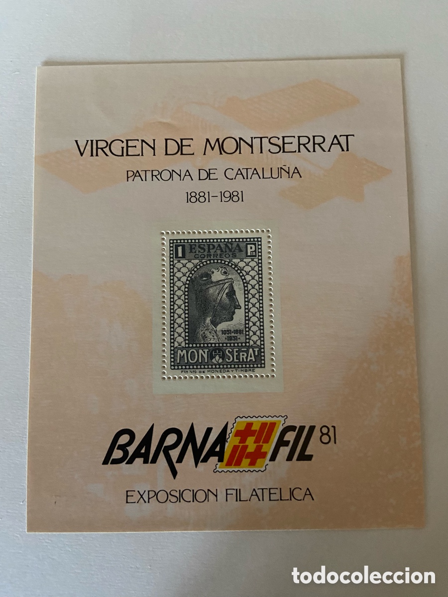 Sellos: Hoja recuerdo 103 Expo filatelica Barnafil 81, Virgen de Montserrat. Tema Mariano