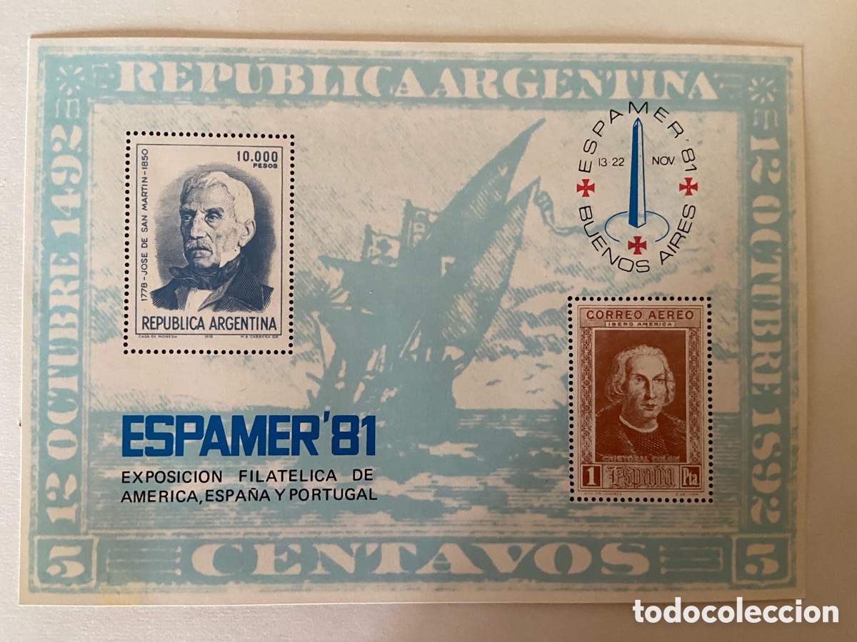 Sellos: Hoja Recuerdo 1981 Edifil 102 Espamer 81 Buenos Aires. Tema Col&oacute;n