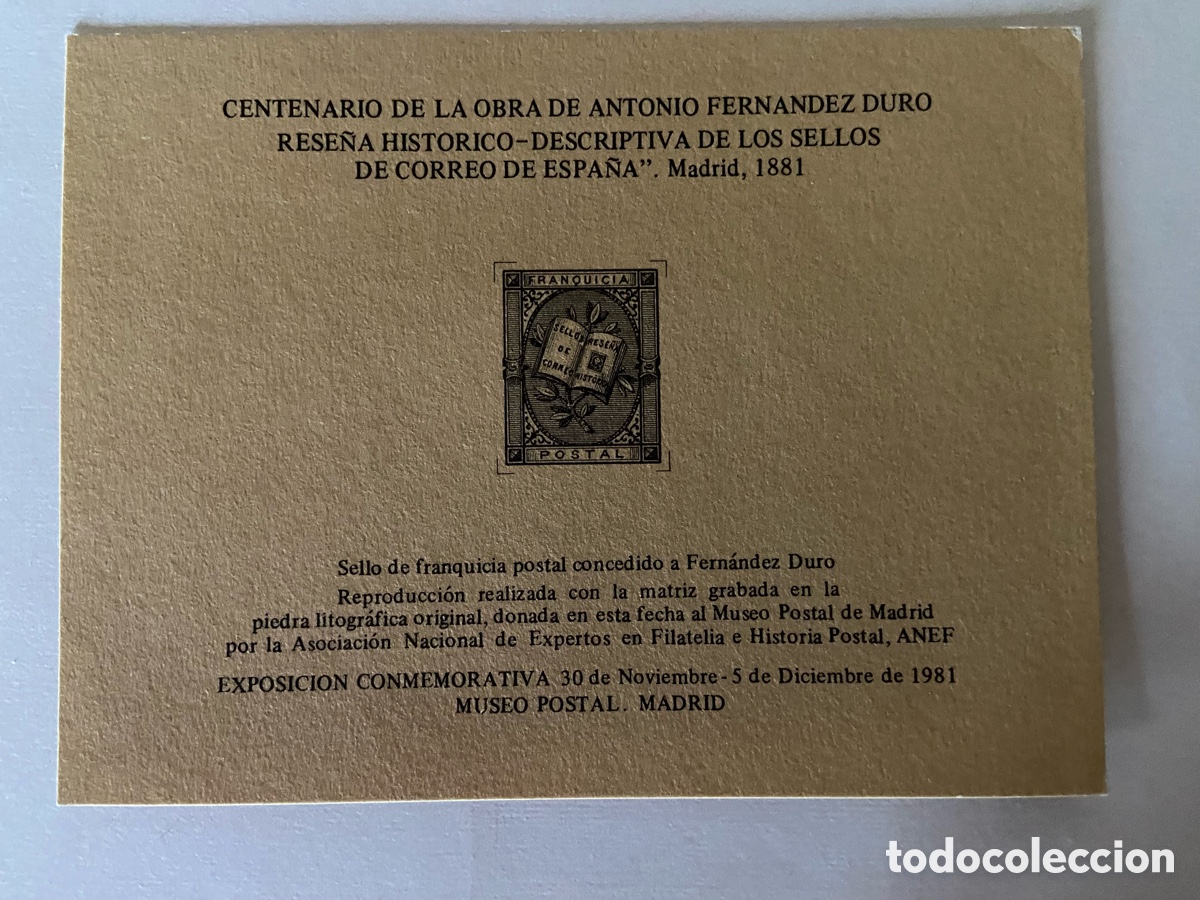 Sellos: Hoja Recuerdo 1981 CENTENARIO DE LA OBRA DE ANTONIO FERNANDEZ DURO