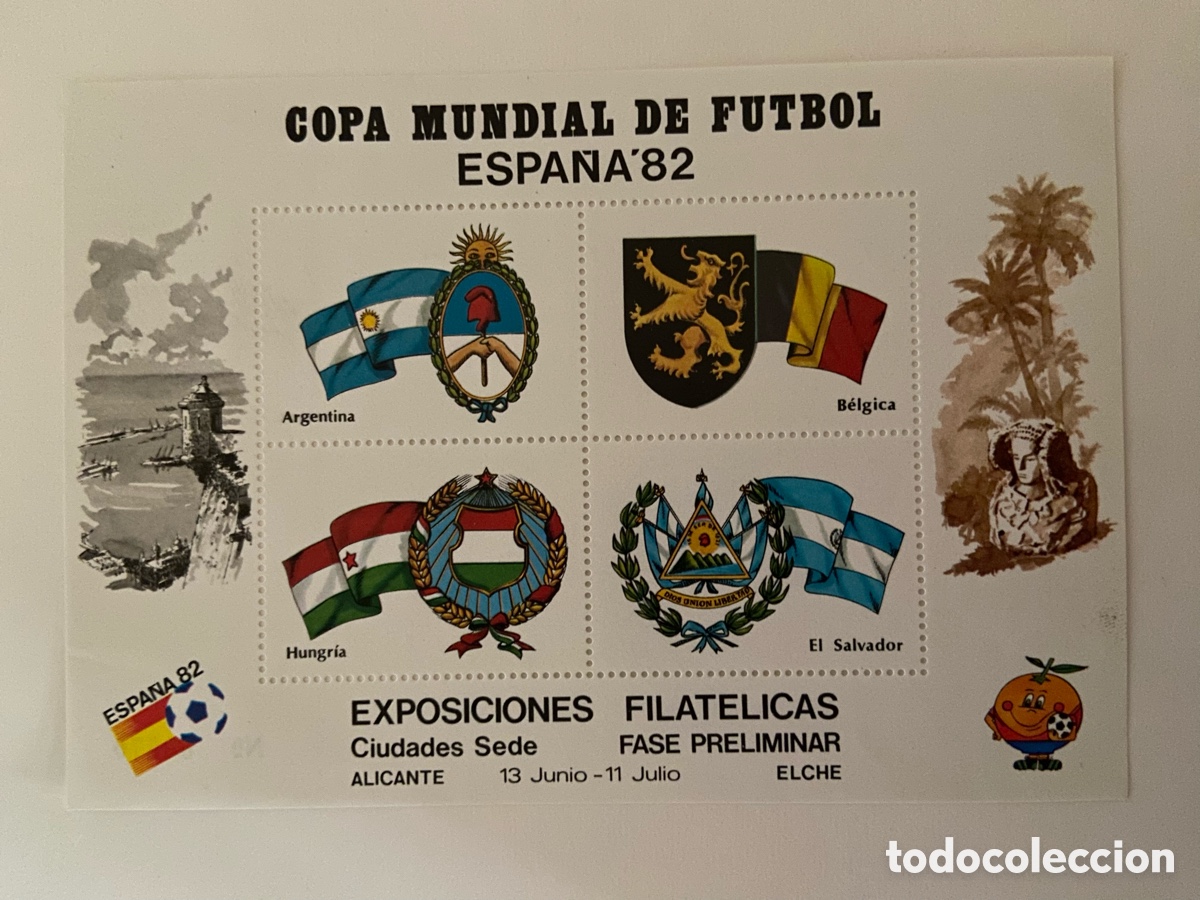Sellos: HOJA CONMEMORATIVA. COPA MUNDIAL DE FUTBOL. ESPA&Ntilde;A&acute;82. SEDE ALICANTE - ELCHE
