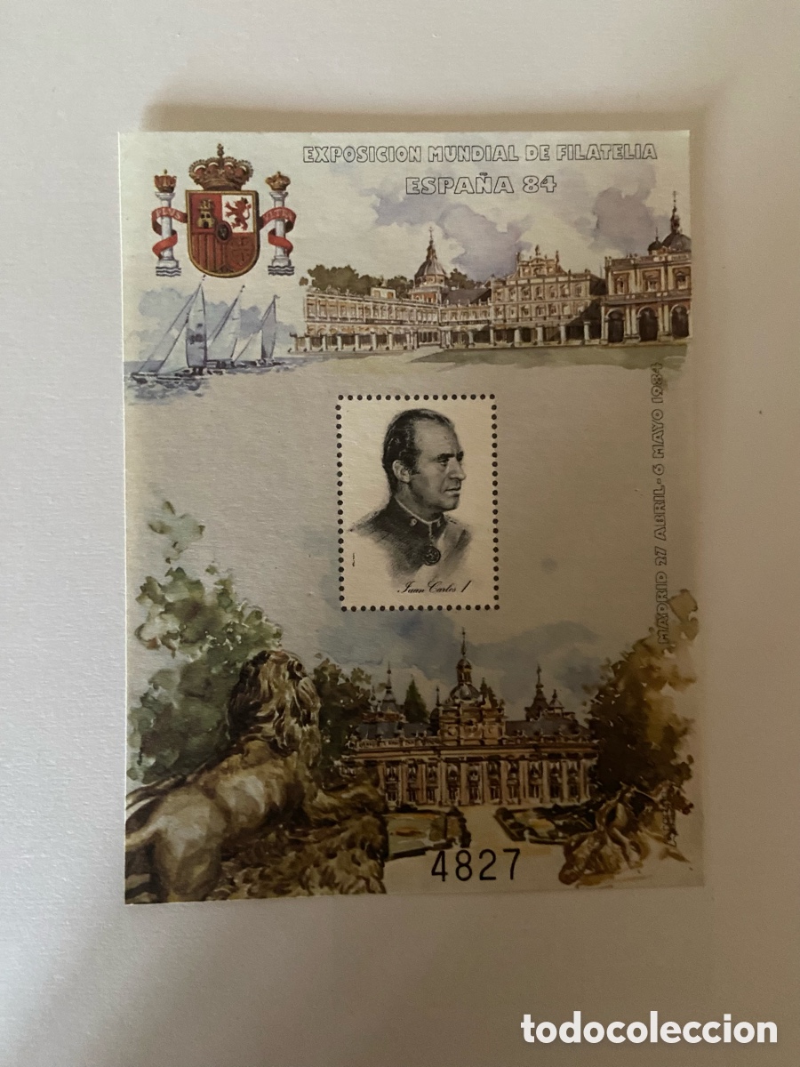 Sellos: EXPOSICI&Oacute;N MUNDIAL DE FILATELIA ESPA&Ntilde;A&acute;84, HOJA RECUERDO S/D 1984