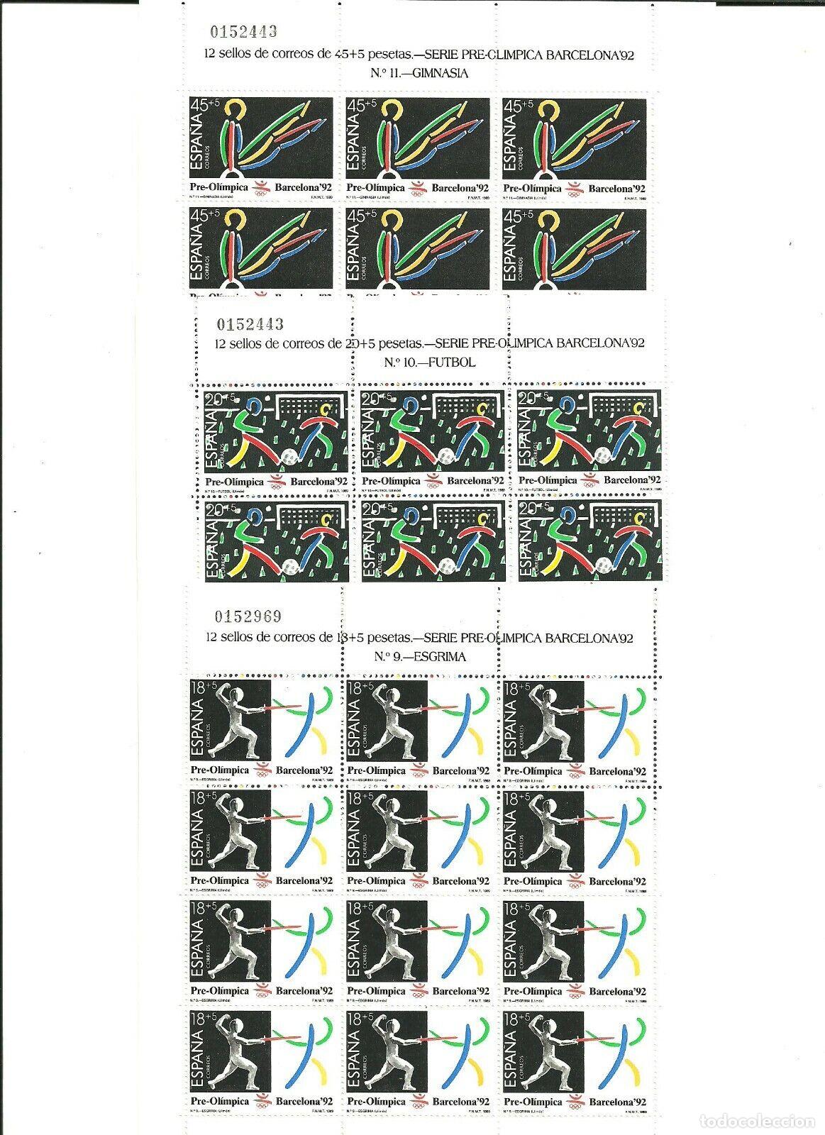 Briefmarken: Sellos Espa&ntilde;a A&ntilde;o 1989 minipliego n&ordm;3/5 Barcelona 92 Esgrima, futbol y gimnasia valor catalogo 33,25