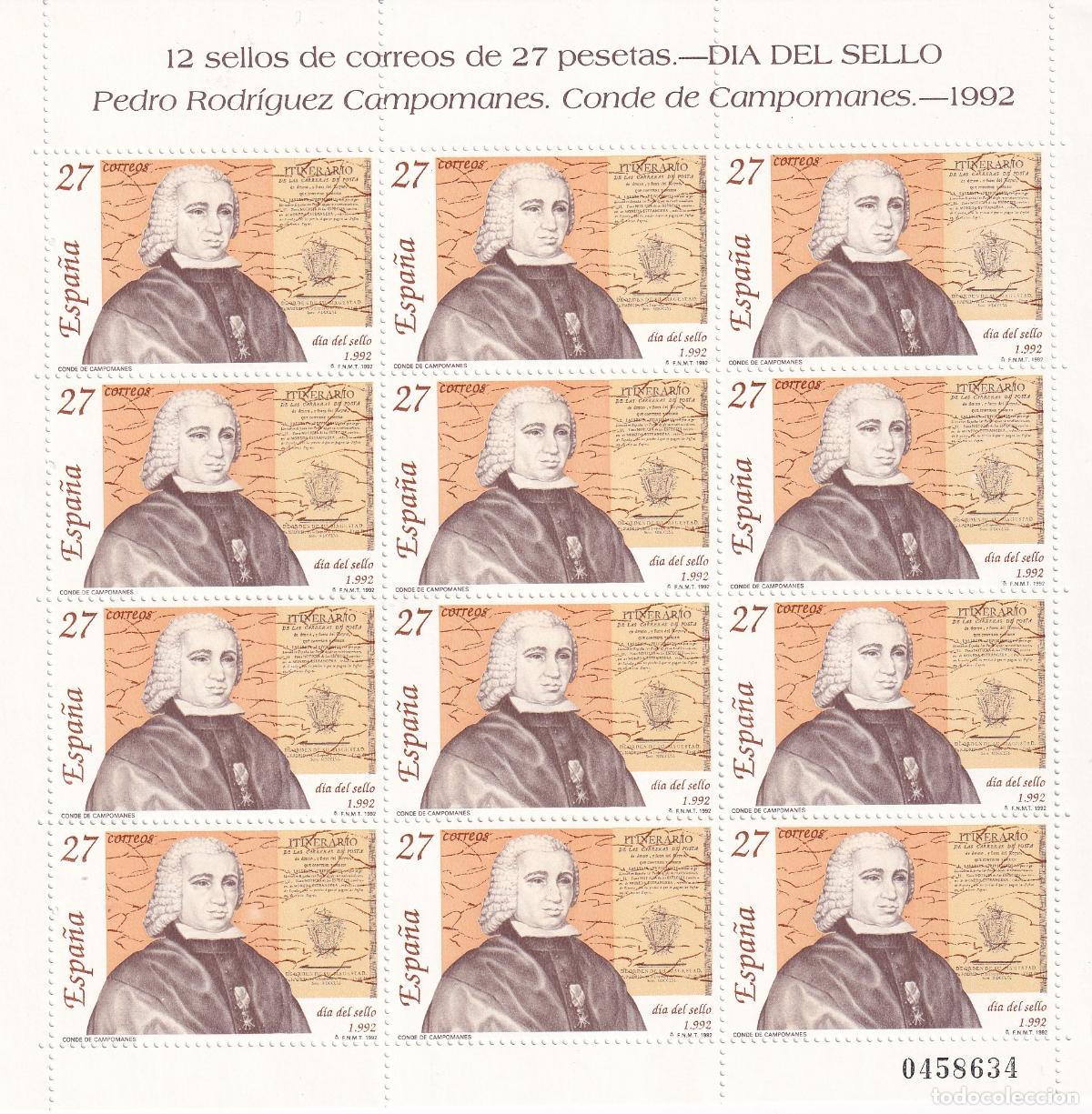 Stamps: Sellos Espa&ntilde;a A&ntilde;o 1992 minipliego n&ordm;39 Dia del sello valor catalogo 4,80&euro;