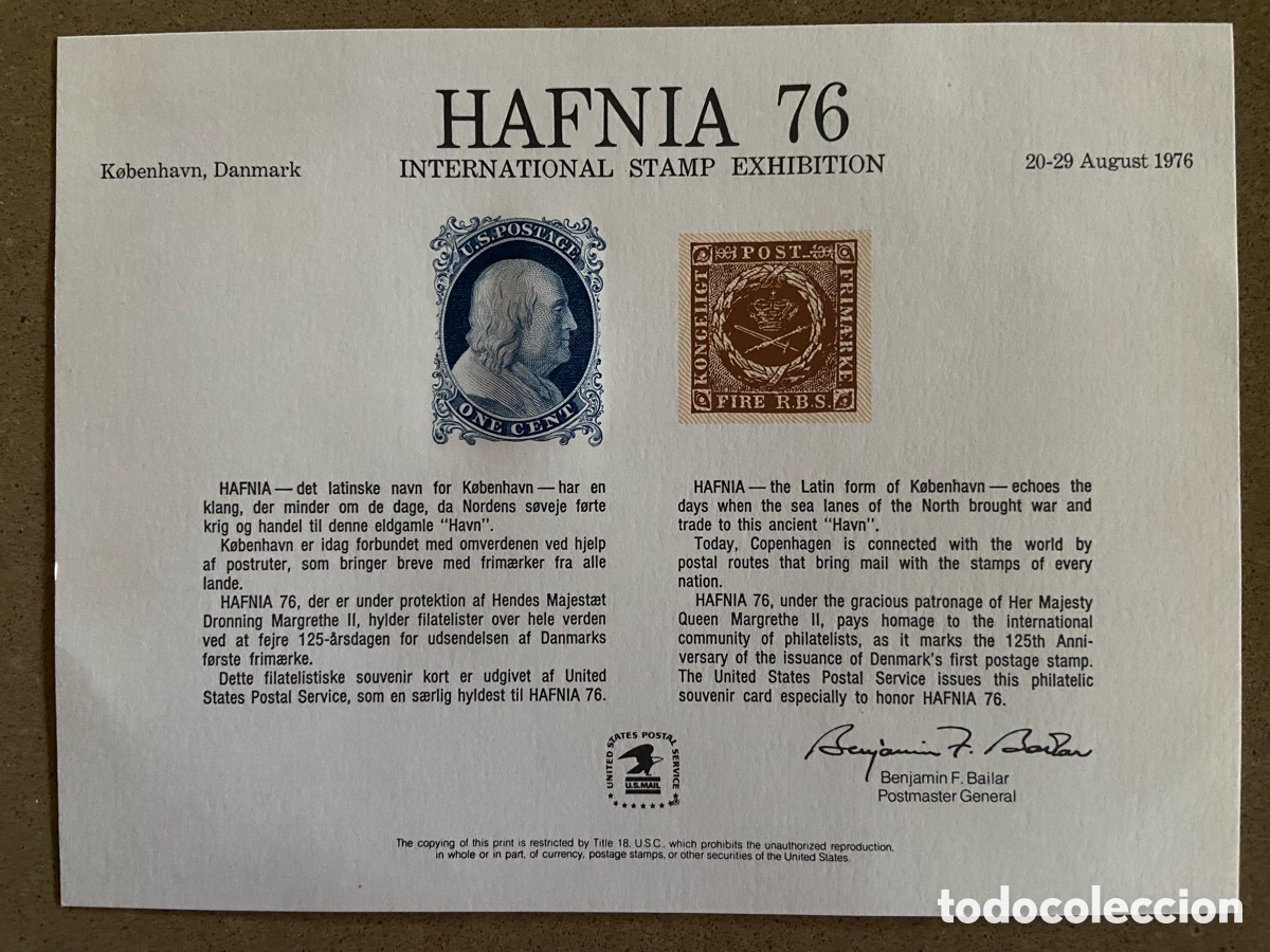 Sellos: TARJETA RECUERDO HAFNIA 76. DINAMARCA
