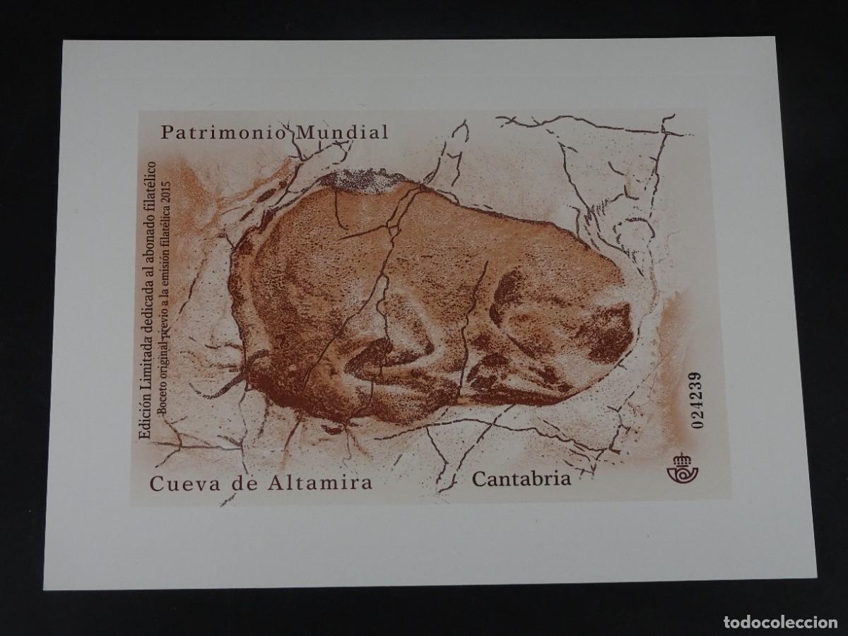Sellos: HOJA BLOQUE PATRIM&Oacute;NIO MUNDIAL,CUEVA DE ALTAMIRA, CANTABRIA, EDICI&Oacute;N LIMITADA AL ABONADO FILAT&Eacute;LICO