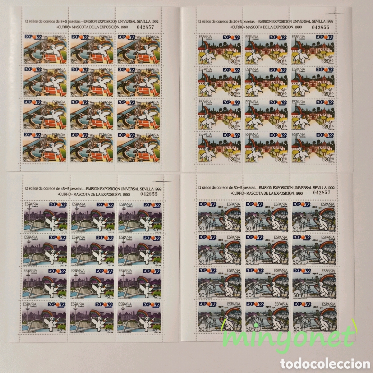 Sellos: 4 minipliegos 6, 7, 8 y 9 de 1990 Curro Expo 92 Sevilla